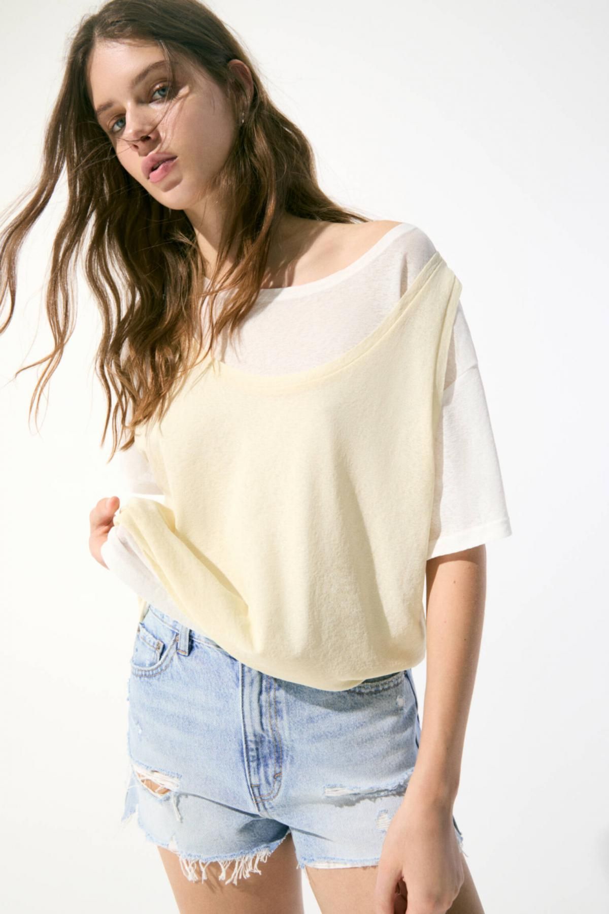 풀앤베어 하이웨이스트 빈티지 데님 리핑 반바지 3697/301 PALE BLUE - 상세 이미지 2