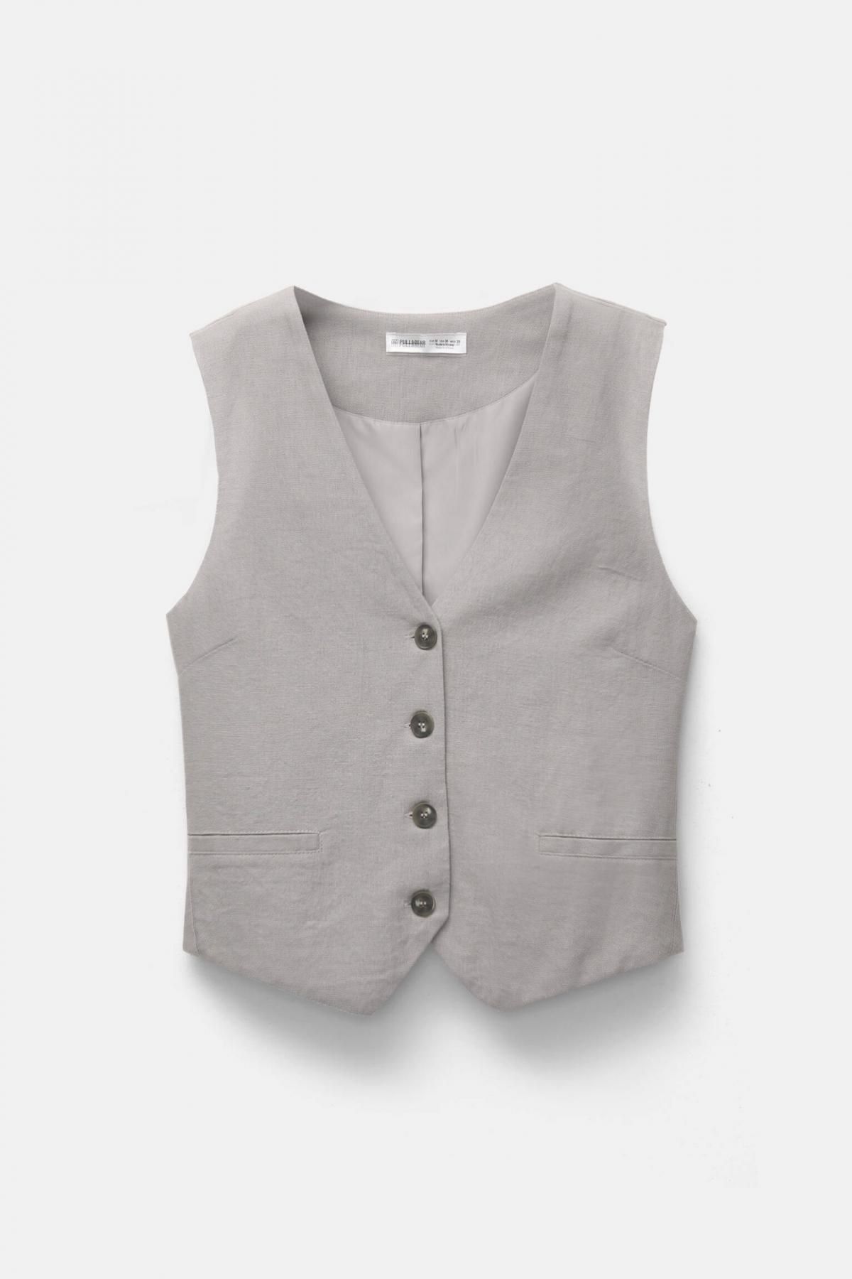 풀앤베어 린넨블렌드 브이넥 버튼 베스트 3773/308 TAUPE - 메인 이미지