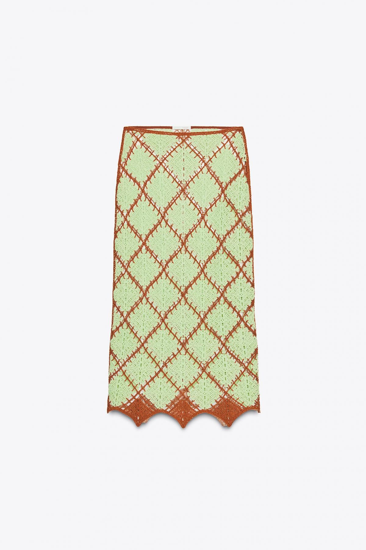 자라 내추럴 시스루 크로셰 니트 미디 스커트 8779/624 LIGHT GREEN - 메인 이미지