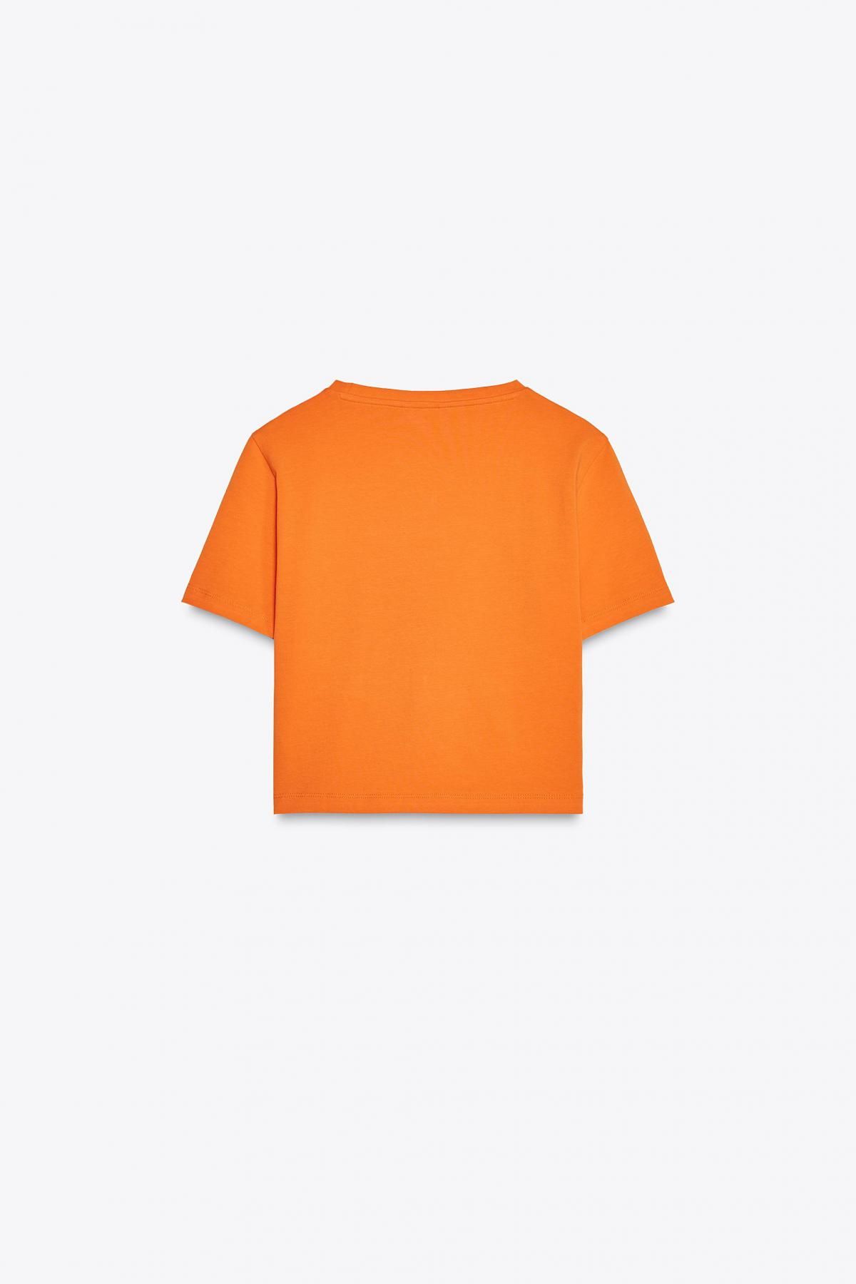 자라 오렌지 크롭 스트레치 반팔 티셔츠 2335/299 ORANGE - 상세 이미지 2