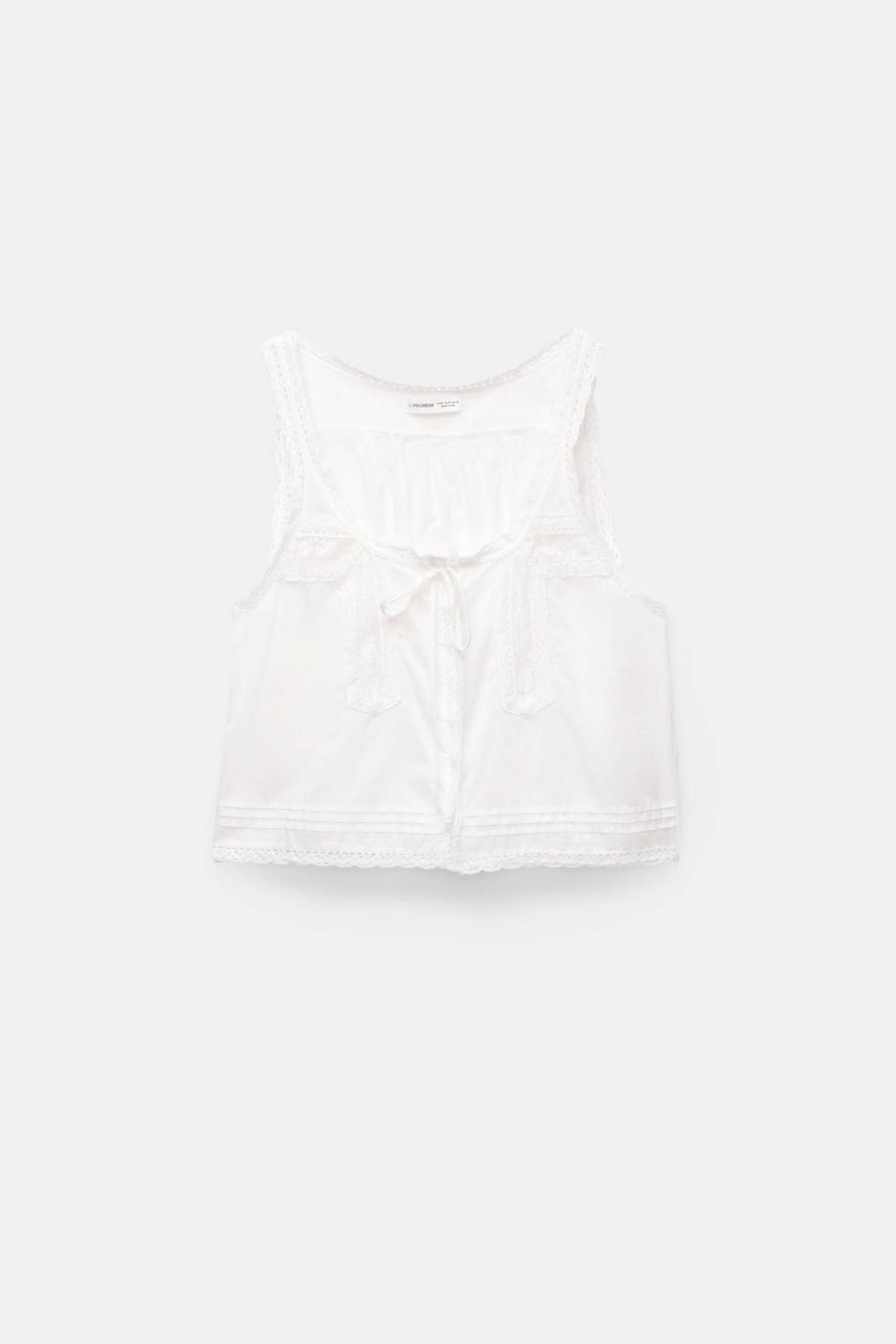 풀앤베어 레이스 트림 코튼 민소매 탑 3474/355 WHITE - 상품 이미지