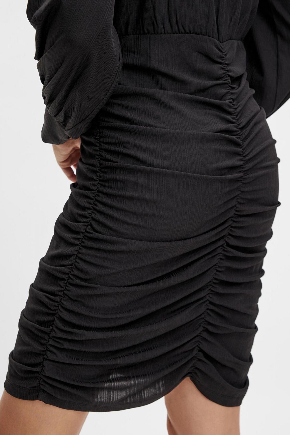 빌라 에코페미닌 셔링 미니 원피스 블랙 5830103 NEGRO - 상세 이미지 5