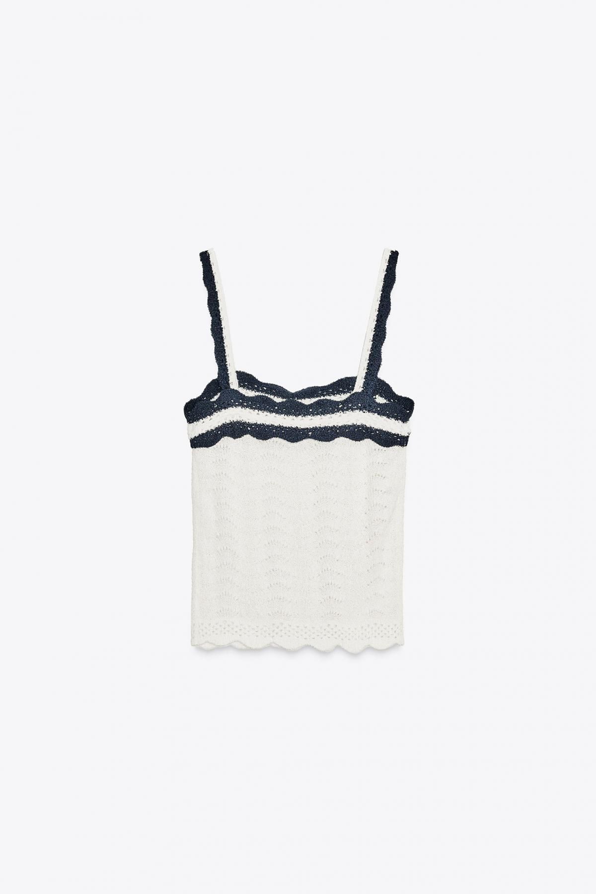 자라 배색 러플 스트랩 탑 8779/639 ECRU / NAVY - 상세 이미지 4