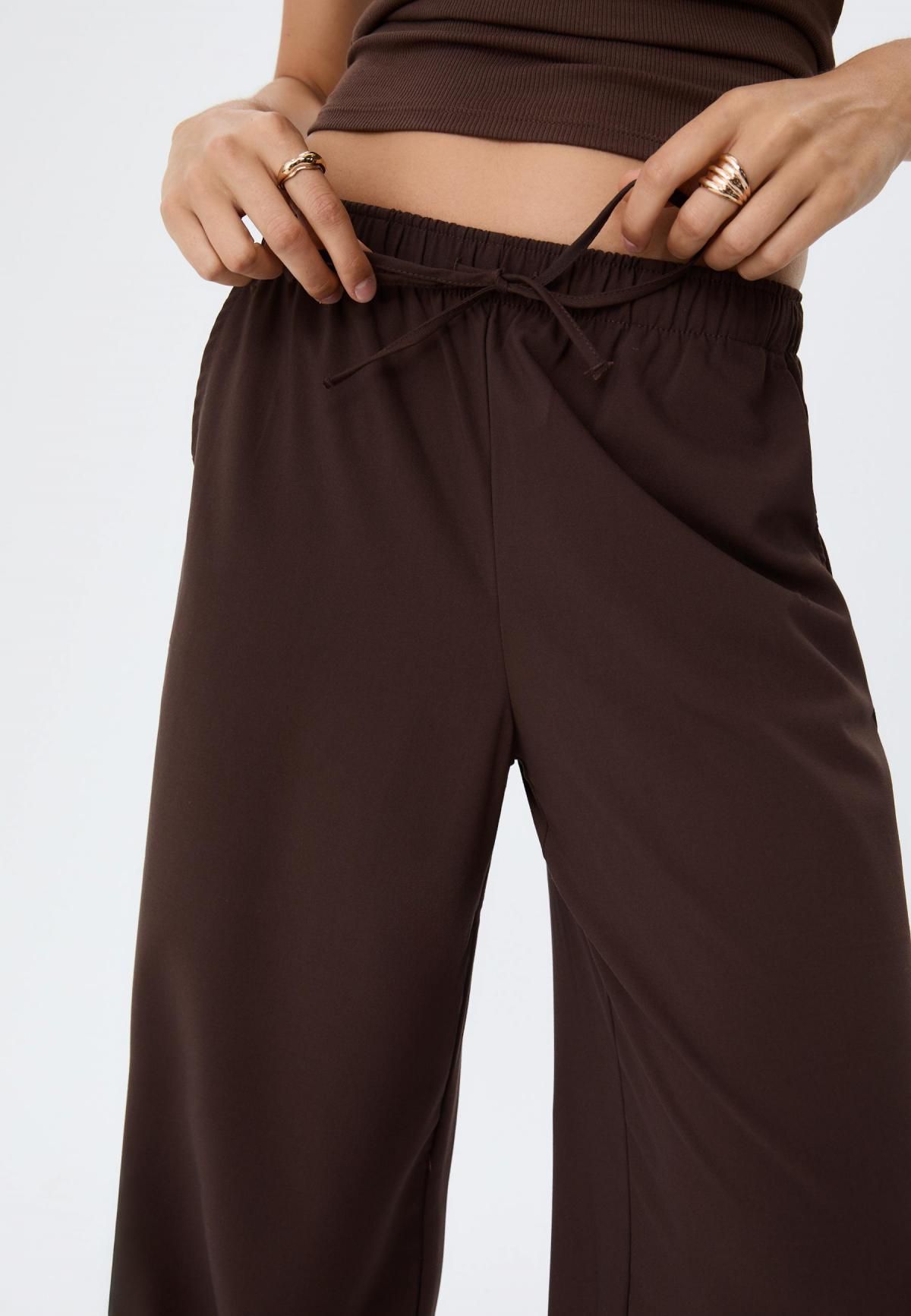 스트라디바리우스 와이드핏 플루이드 롱 스마트 팬츠 1235/473 BROWN - 상세 이미지 5