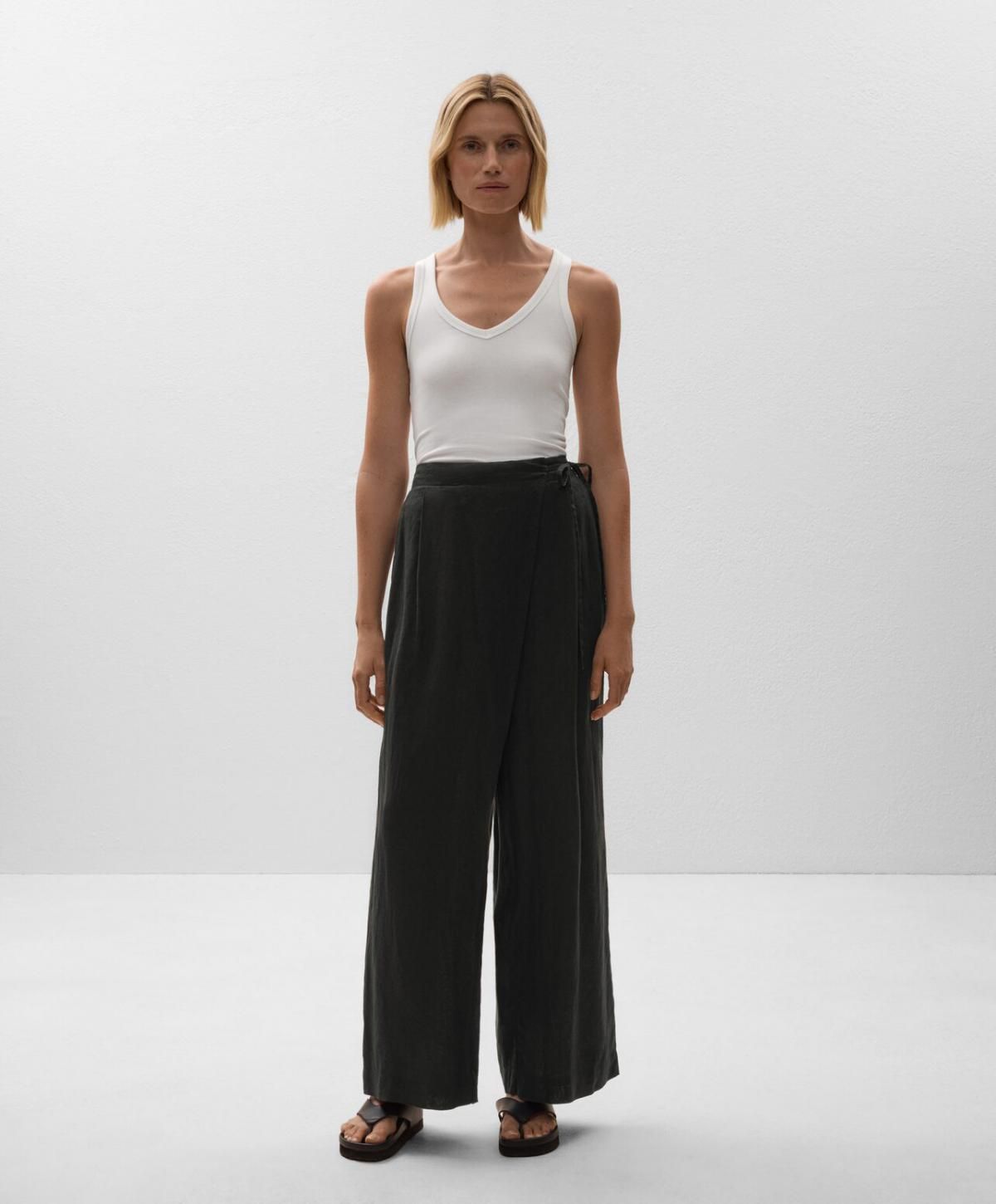 오이쇼 린넨 와이드 스트레이트 랩 사롱 팬츠 3352/873 BLACK - 상세 이미지 2