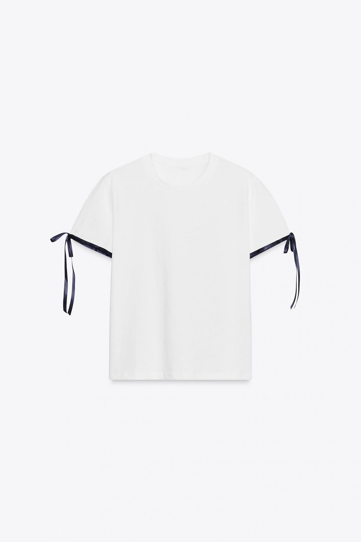 자라 포인트 리본 코튼 반팔 티셔츠 5644/834 WHITE - 메인 이미지