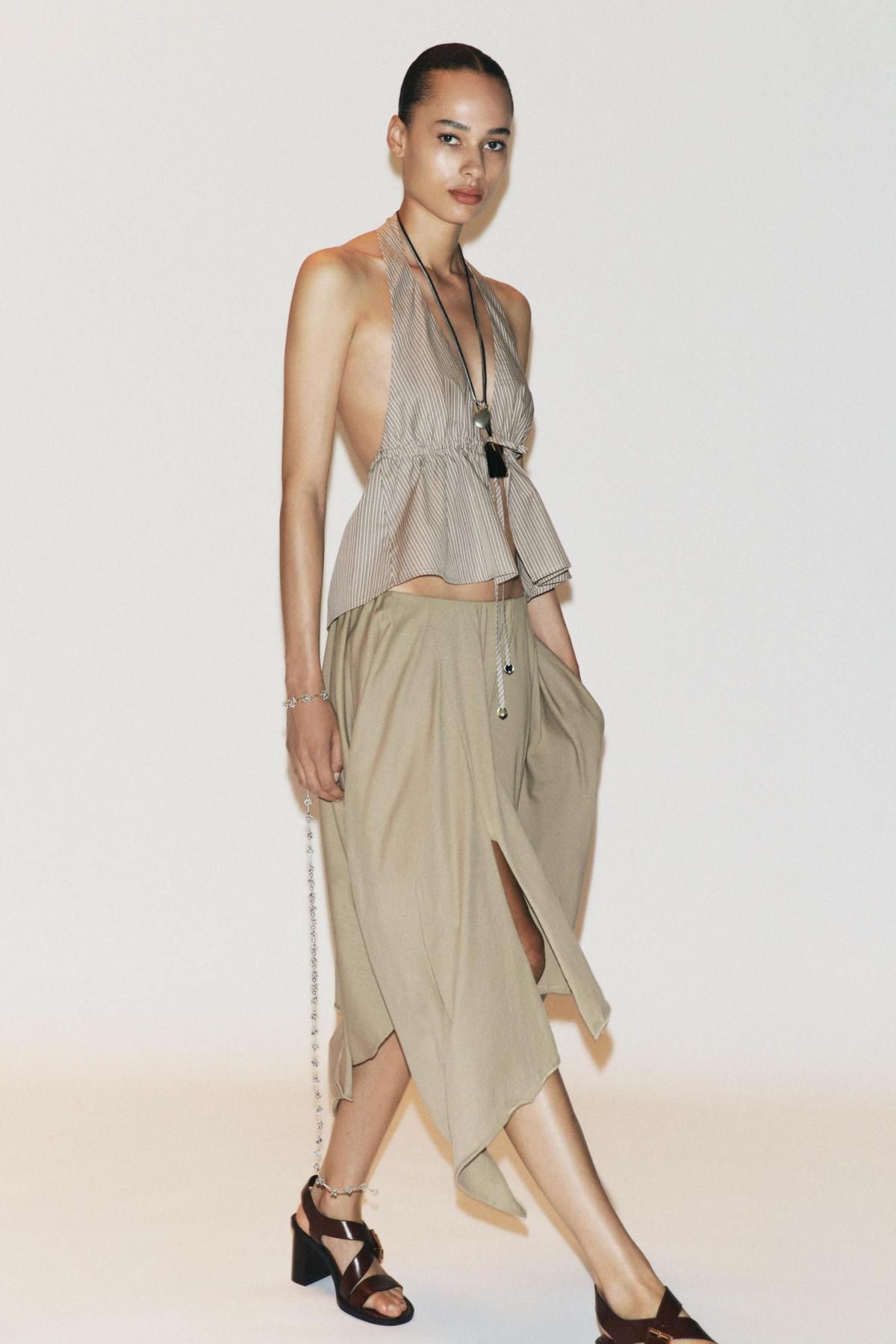 자라 코튼 언밸런스 미디 스커트 6050/350 LIGHT KHAKI - 상세 이미지 3