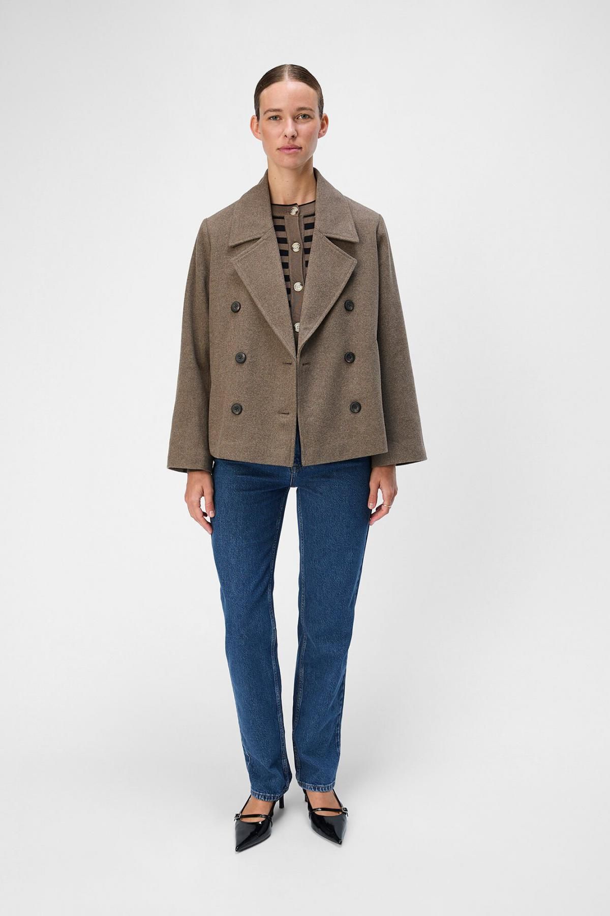 오브젝트 친환경 더블 브레스트 숏 울 코트 7930146 GRIS - 상세 이미지 2