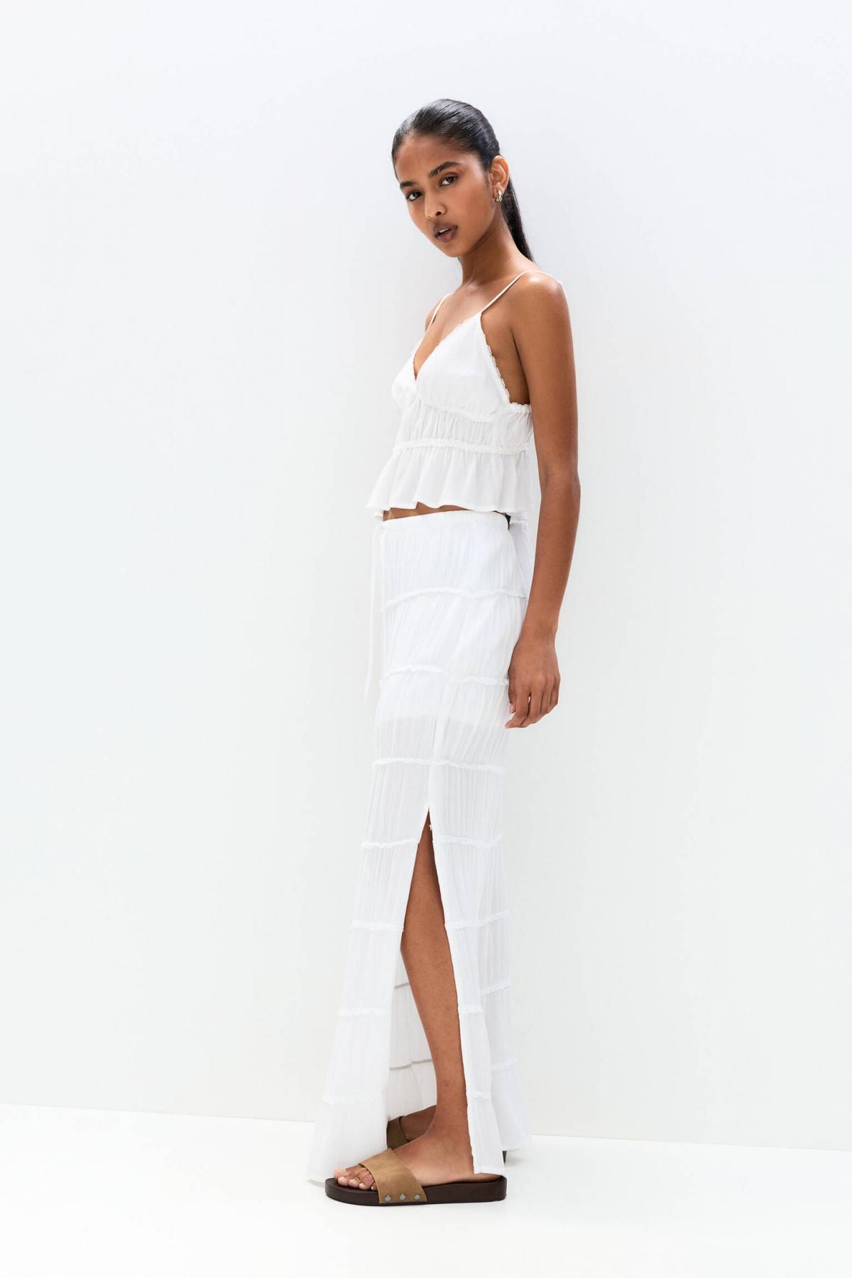 풀앤베어 러스틱 패널 미디 스커트 밴딩 3360/334 WHITE - 상세 이미지 5