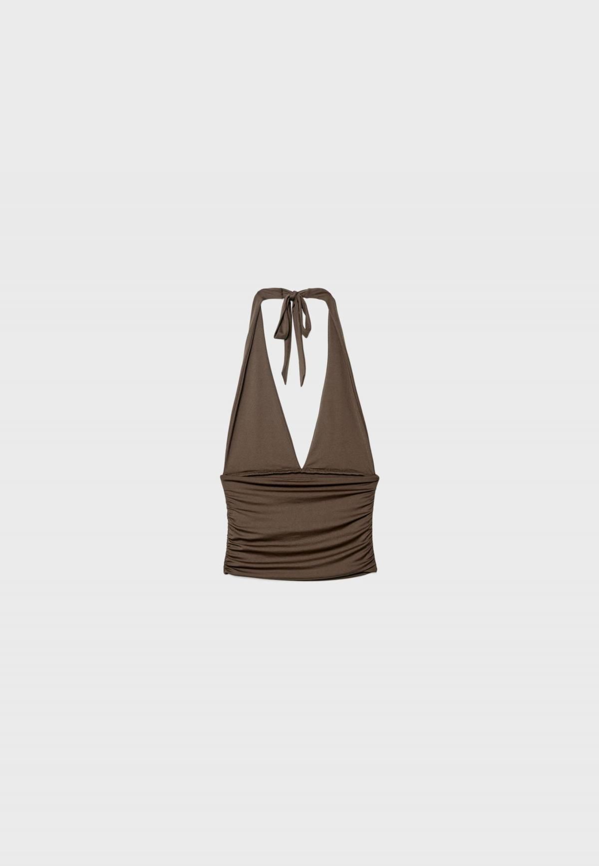 스트라디바리우스 브이넥 홀터넥 슬림핏 탑 6608/938 KHAKI - 상세 이미지 3