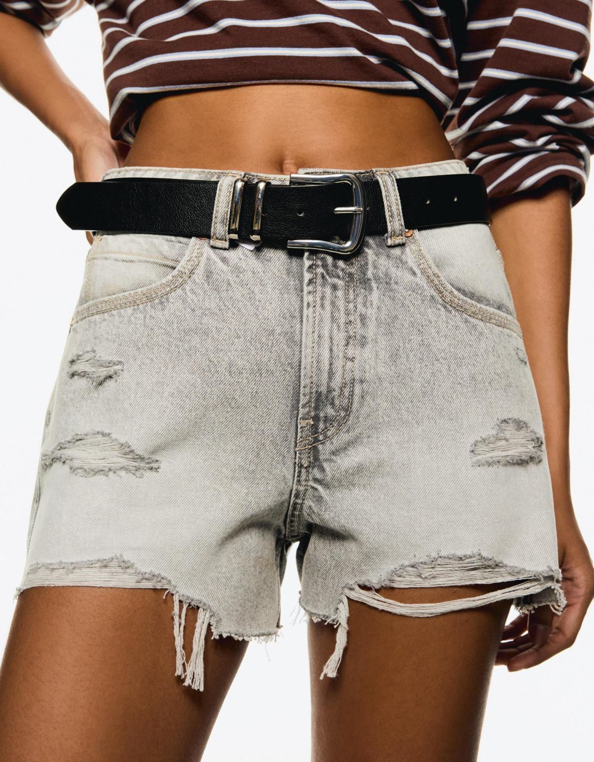 버쉬카 Ripped 데님 쇼츠 3195/089 GREY - 상세 이미지 5