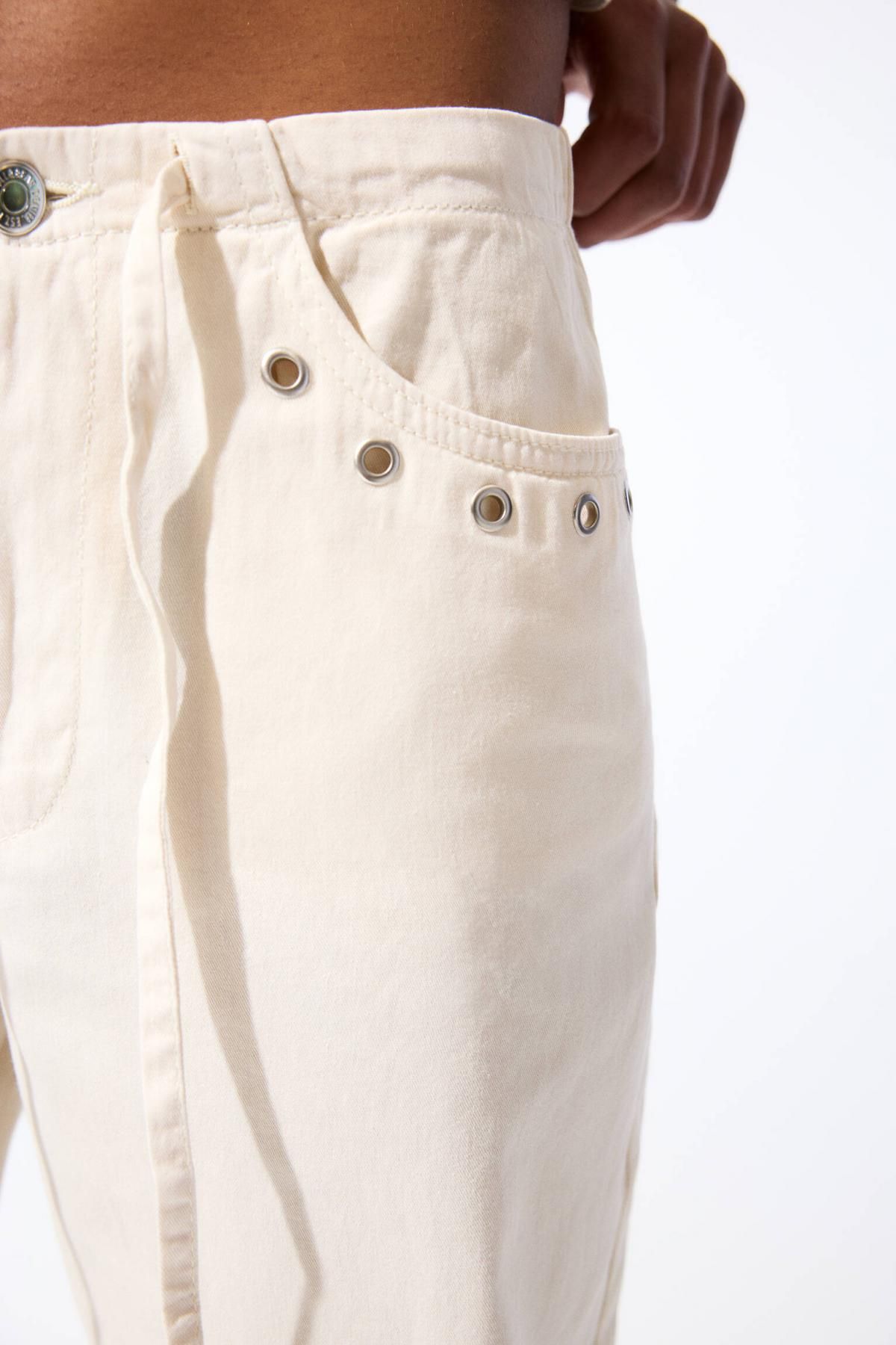 풀앤베어 스터드 디테일 와이드 스트레이트 팬츠 코튼 미드라이즈 7674/303 VANILLA - 상세 이미지 5