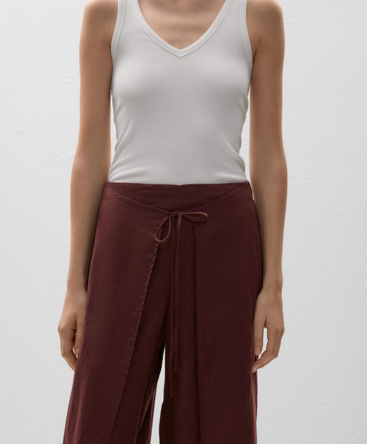 오이쇼 린넨 와이드 레이어드 스트레이트 팬츠 3331/873 CHOCOLATE - 상세 이미지 3