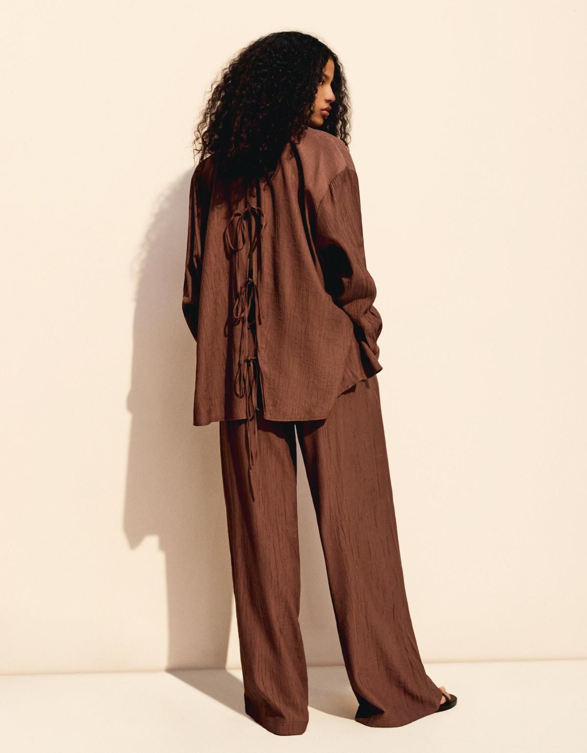 버쉬카 와이드 레그 드로우스트링 팬츠 0103/710 BROWN - 상세 이미지 3