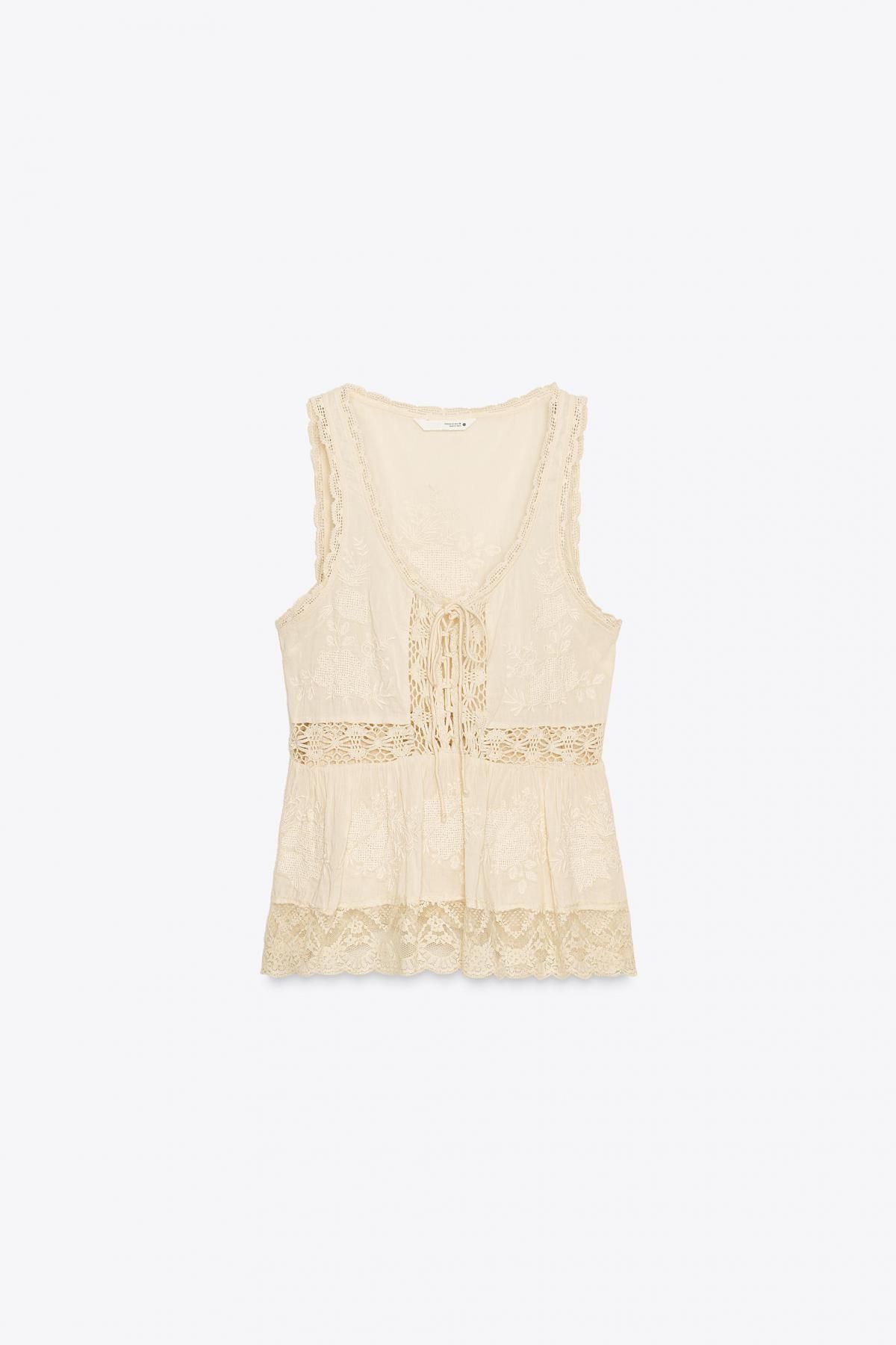 자라 로맨틱 레이스 자수 민소매 탑 5107/275 OYSTER-WHITE - 메인 이미지