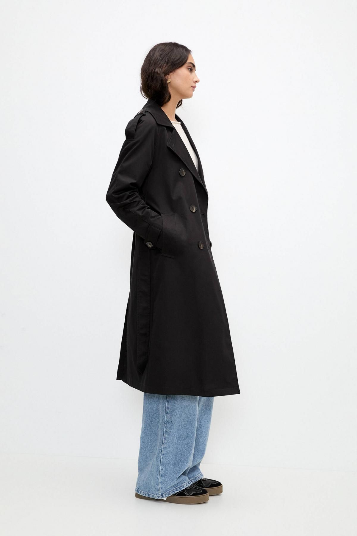 풀앤베어 블랙 클래식 더블버튼 벨티드 트렌치코트 4752/323 BLACK - 상세 이미지 5