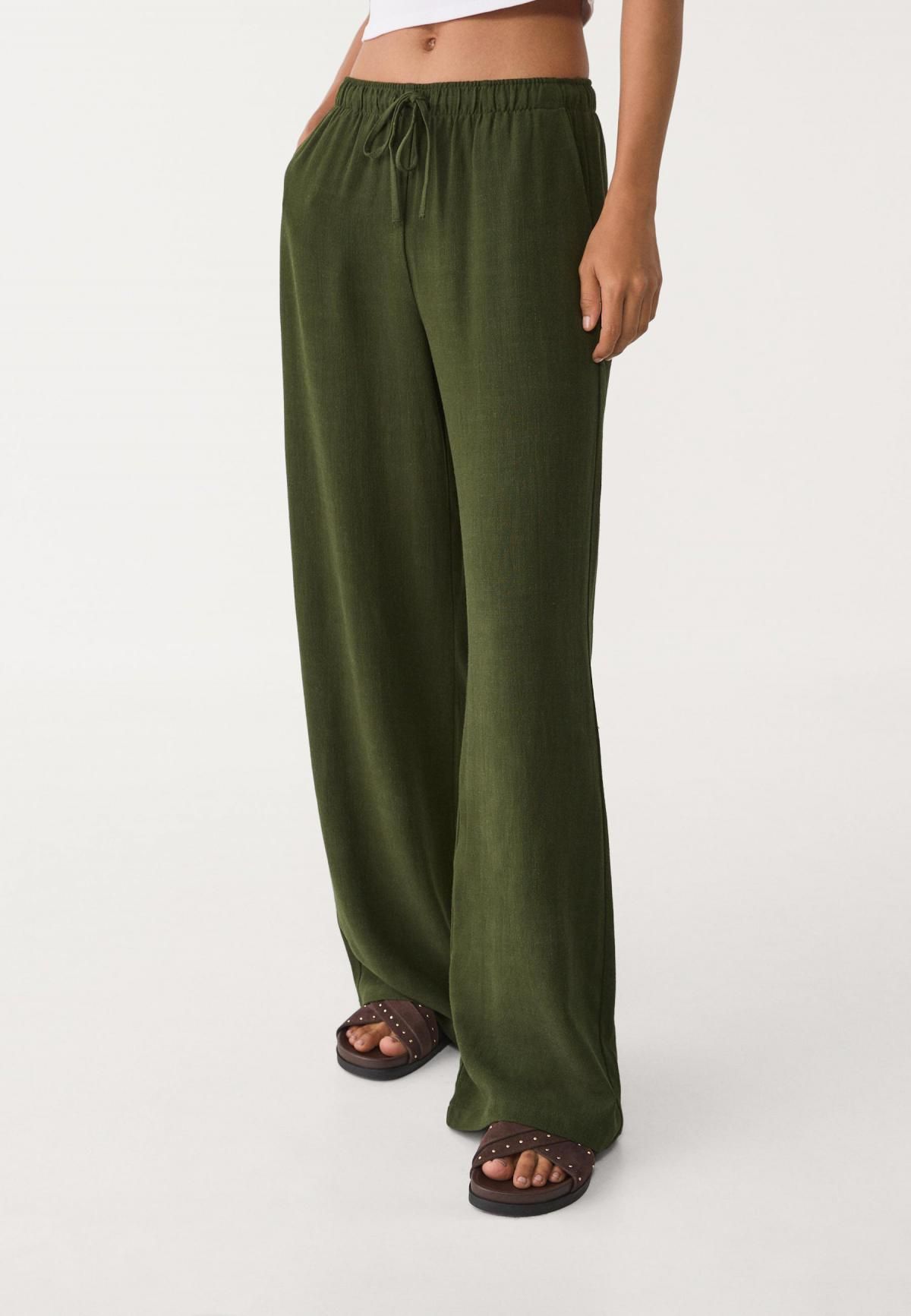 스트라디바리우스 와이드 린넨블렌드 스트링 팬츠 1235/737 GREEN - 상품 이미지