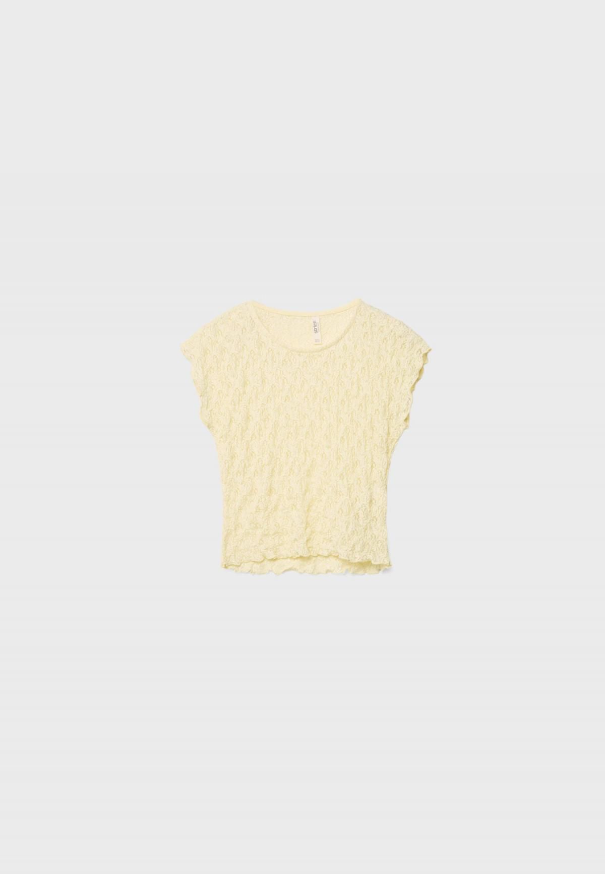 스트라디바리우스 레이스 시스루 캡소매 라운드넥 블라우스 8061/505 PASTEL YELLOW - 상품 이미지
