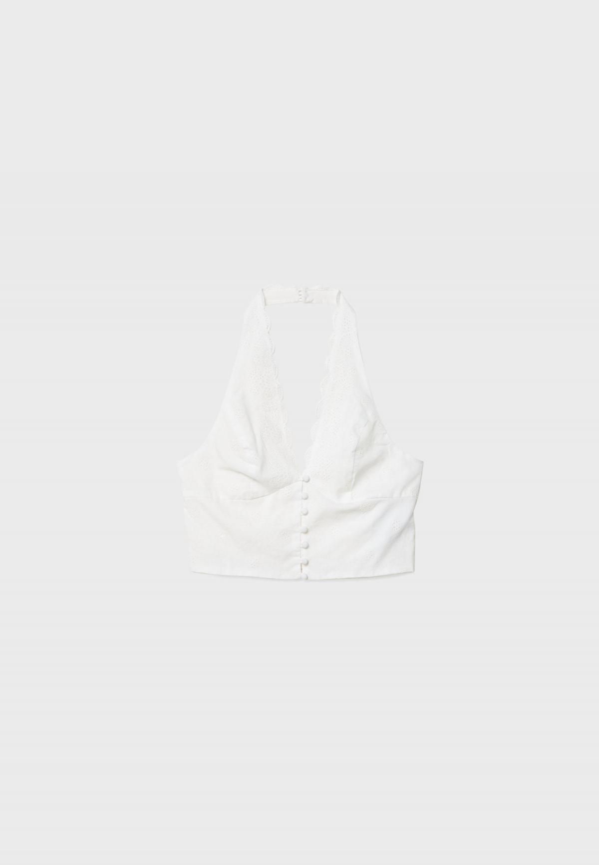 스트라디바리우스 자수 크롭 홀터넥 탑 8139/250 WHITE - 상품 이미지