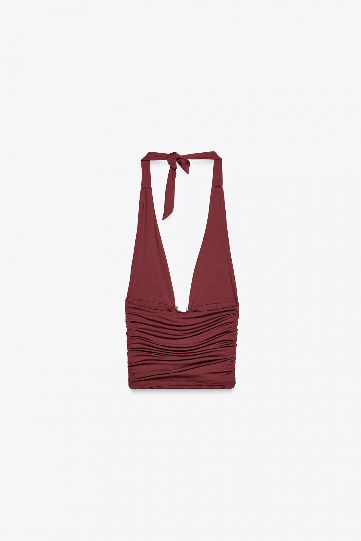 자라 버건디 드레이프 메탈 디테일 홀터넥 탑 1026/625 BURGUNDY - 상세 이미지 4