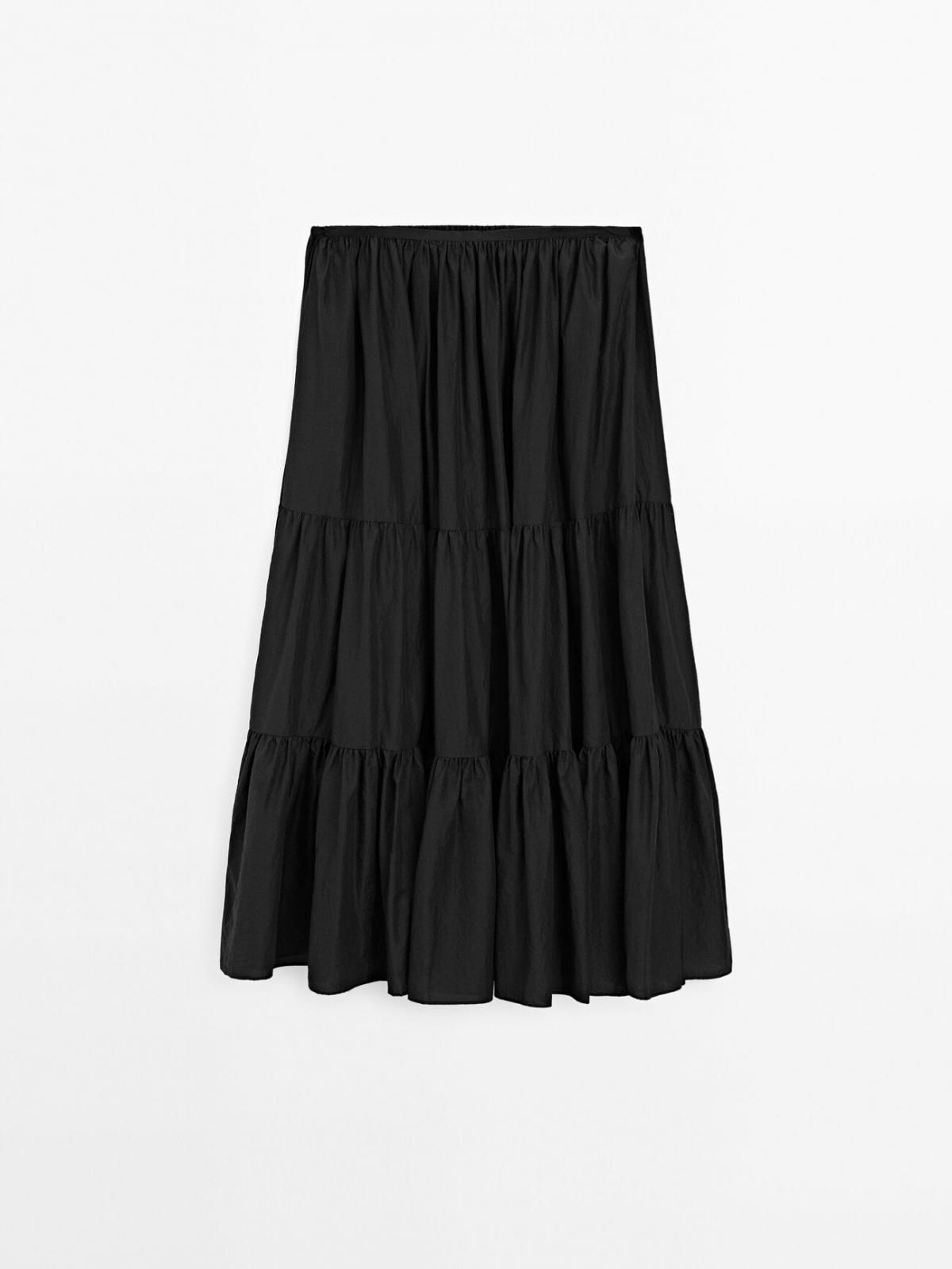 마시모두띠 플레어 롱스커트 셔링 디테일 5224/530 BLACK - 상품 이미지