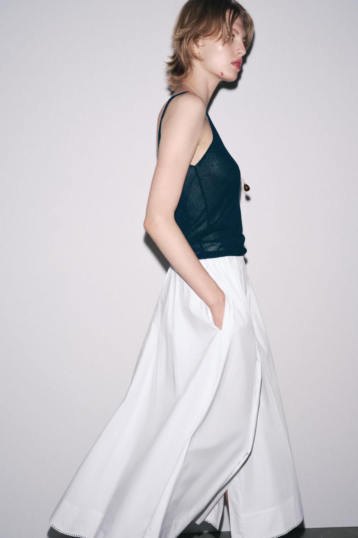 자라 미디멀 화이트 포플린 미디 스커트 2731/106 WHITE - 상세 이미지 4