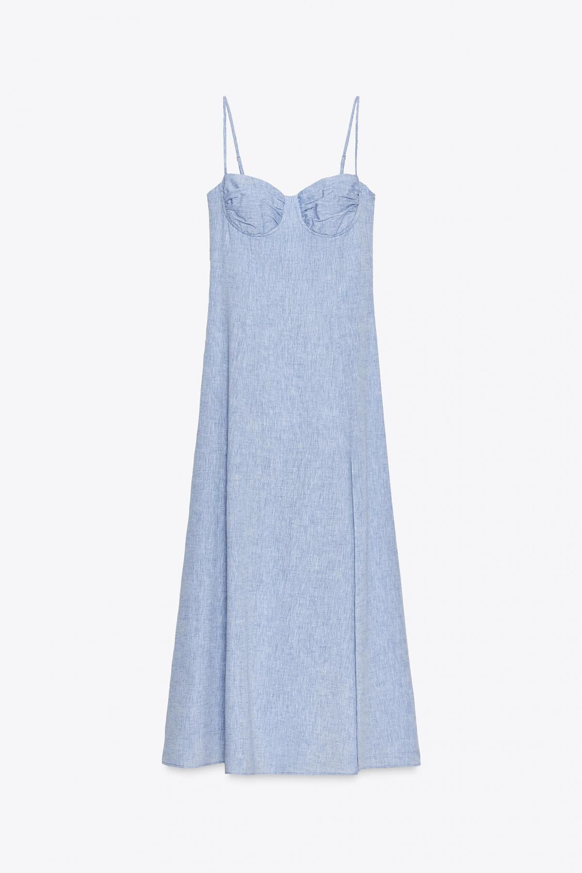 자라 코르셋 미디 린넨 블렌드 원피스 8411/789 BLUE - 메인 이미지