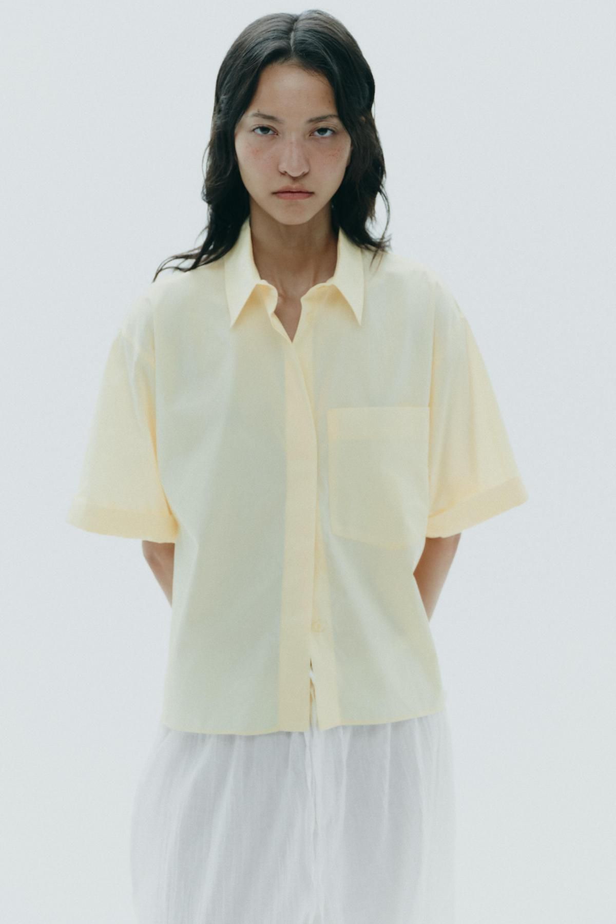 자라 미니멀 포켓 포플린 반팔 셔츠 7962/174 YELLOW - 상세 이미지 3