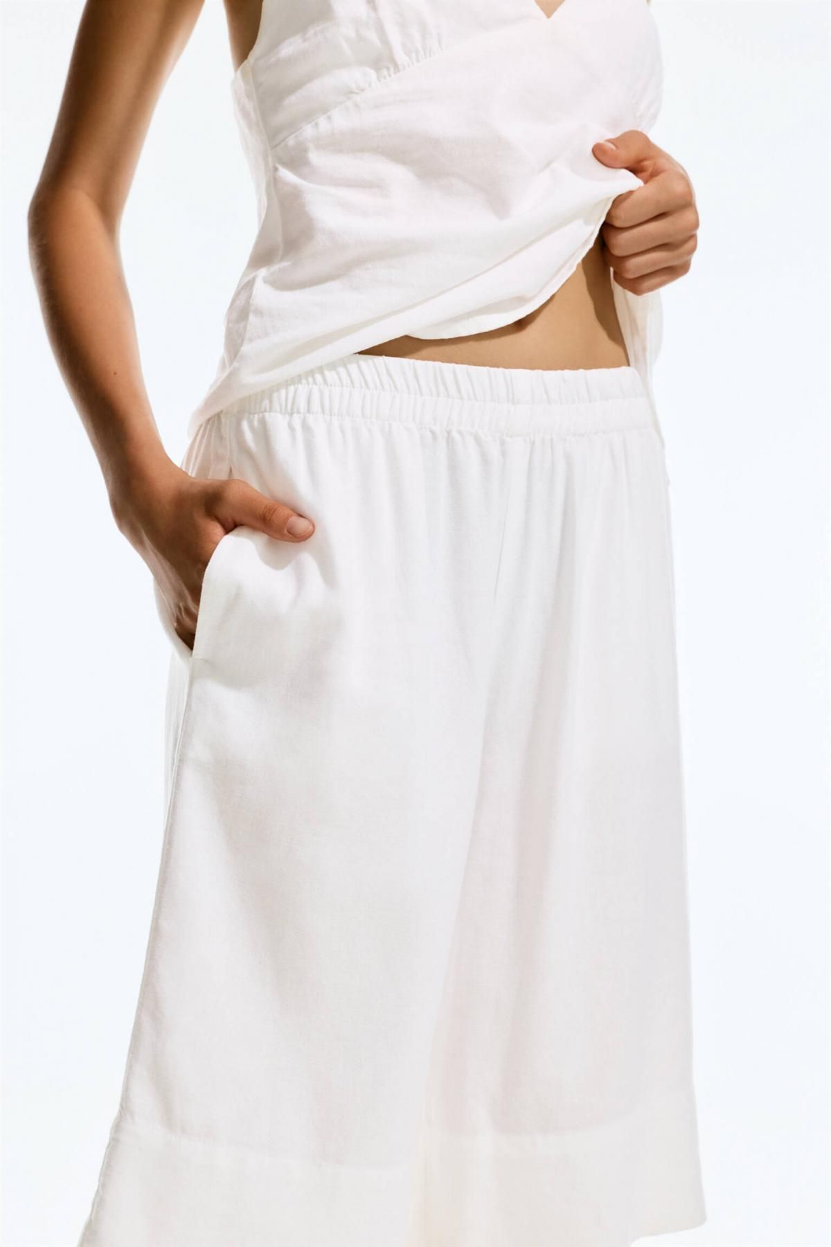 풀앤베어 린넨 와이드 밴딩 버뮤다 쇼츠 7696/342 WHITE - 상세 이미지 4