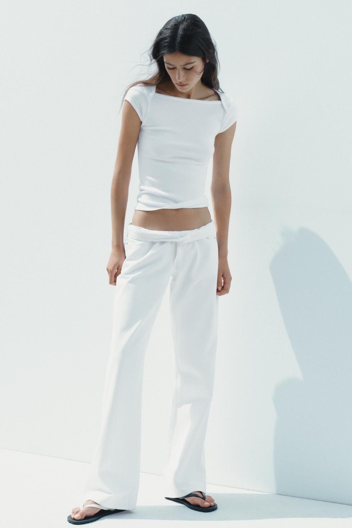 자라 슬림핏 스퀘어넥 코튼모달 반팔 티셔츠 3641/802 WHITE - 상세 이미지 2