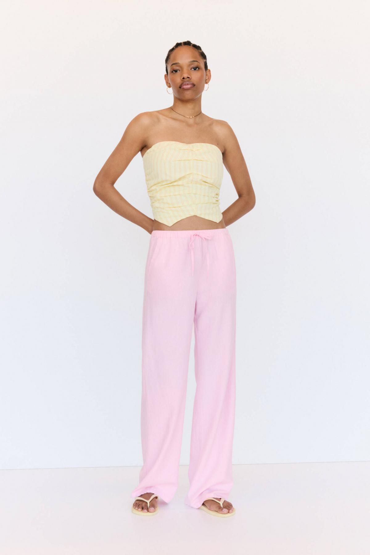 풀앤베어 라이트 핑크 린넨믹스 미드웨이스트 플루이드 조거 팬츠 3680/334 ROSE PINK - 상세 이미지 3
