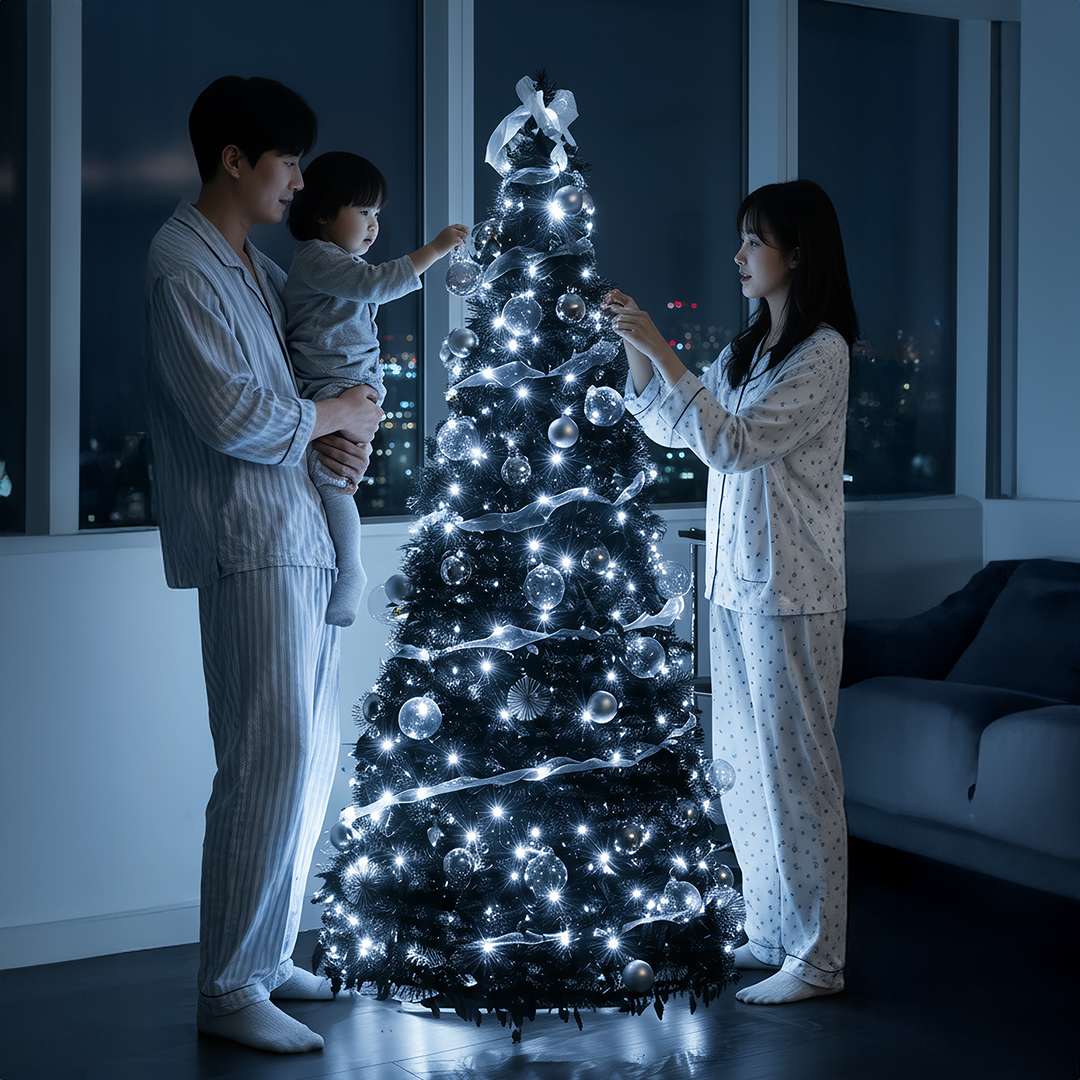 블랙 원터치 트리 접이식 대형 크리스마스 트리 180 전구 오너먼트 풀세트 - 상세 이미지 3