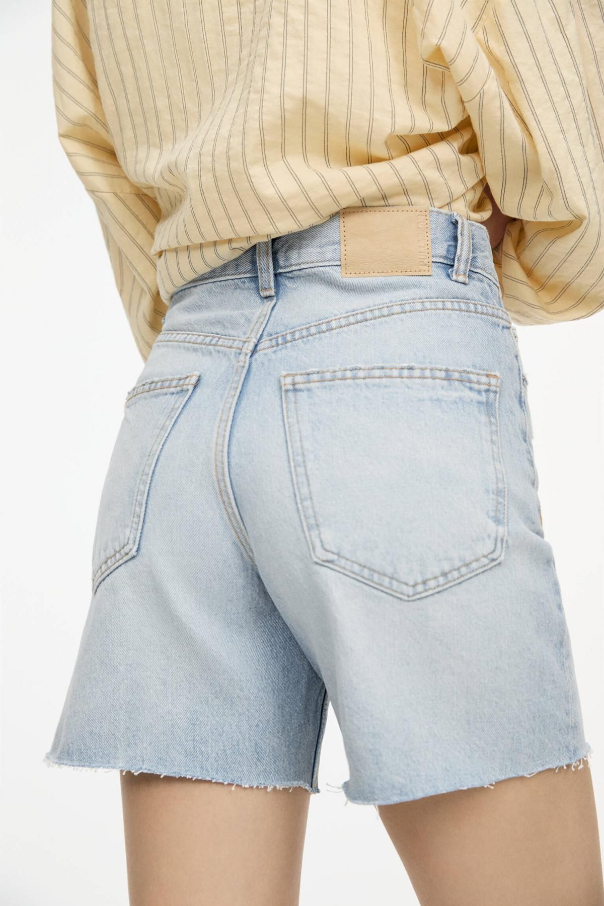 풀앤베어 하이웨이스트 데님 버뮤다 쇼츠 3697/303 PALE BLUE - 상세 이미지 3