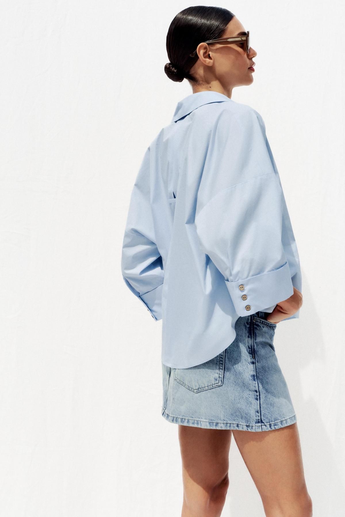 자라 미니멀 와이드슬리브 포플린 셔츠 2246/534 LIGHT BLUE - 상세 이미지 5