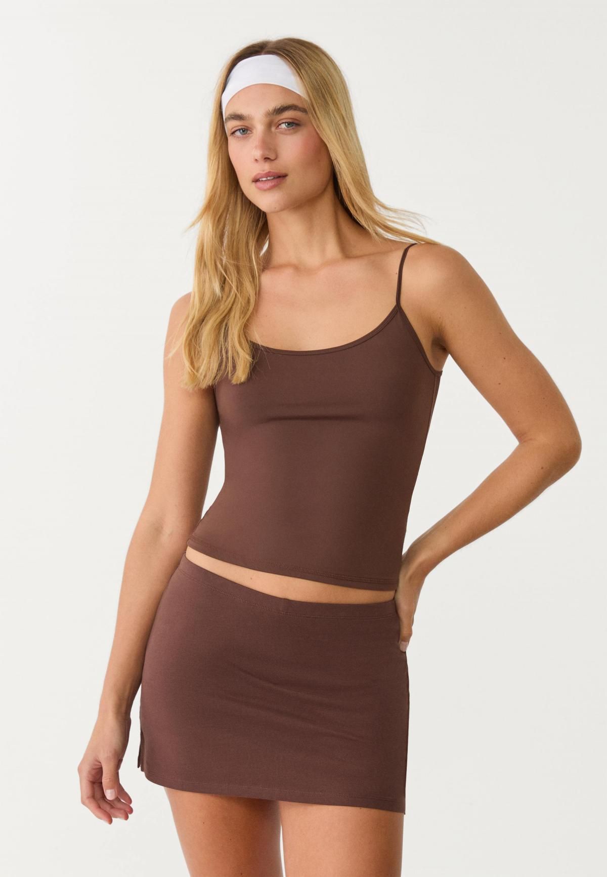 스트라디바리우스 코튼스판 미드라이즈 미니 스커트스커트 7693/665 BROWN - 상세 이미지 4