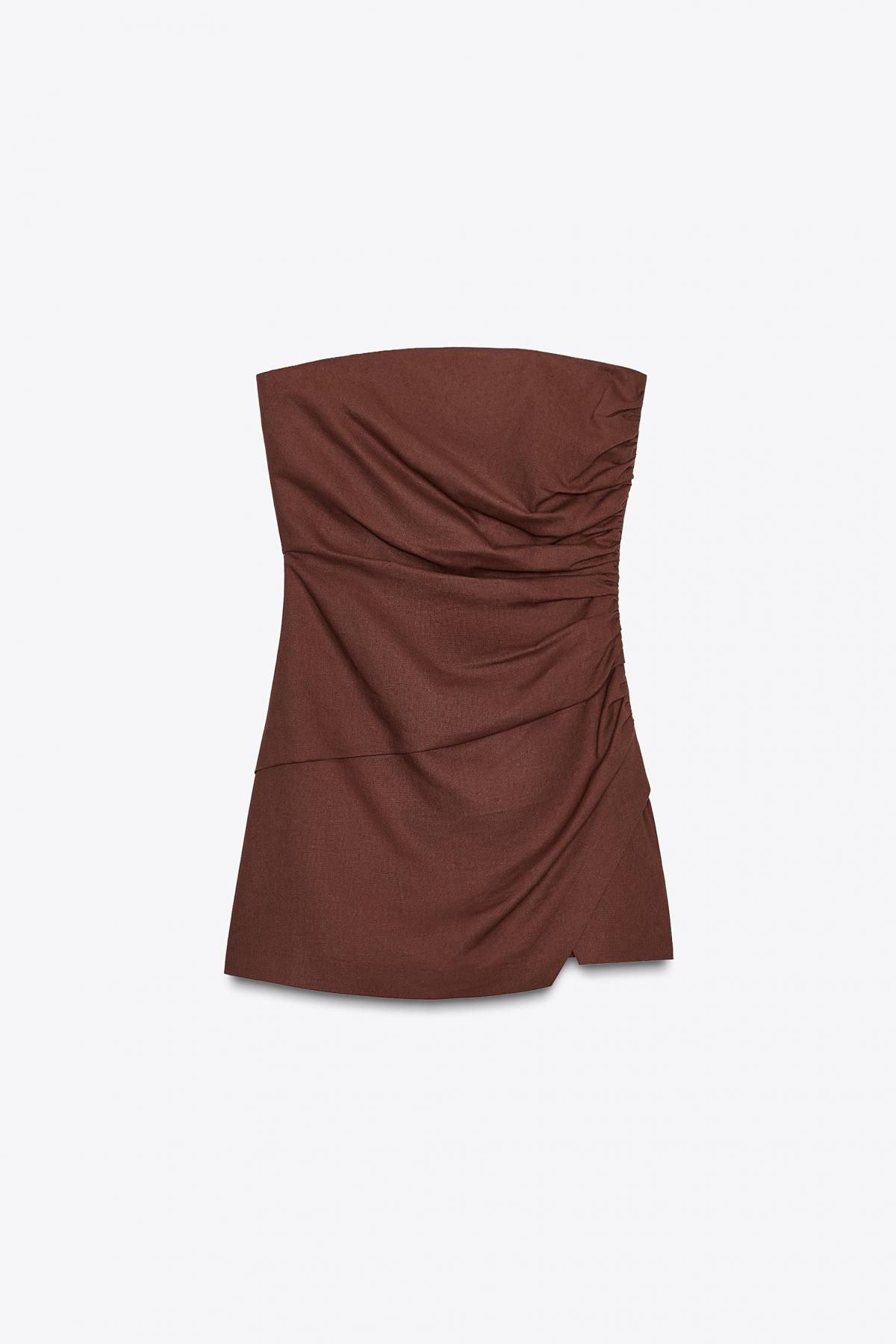 자라 브라운 린넨 오프숄더 숏 점프수트 3453/722 TERRACOTTA - 상품 이미지