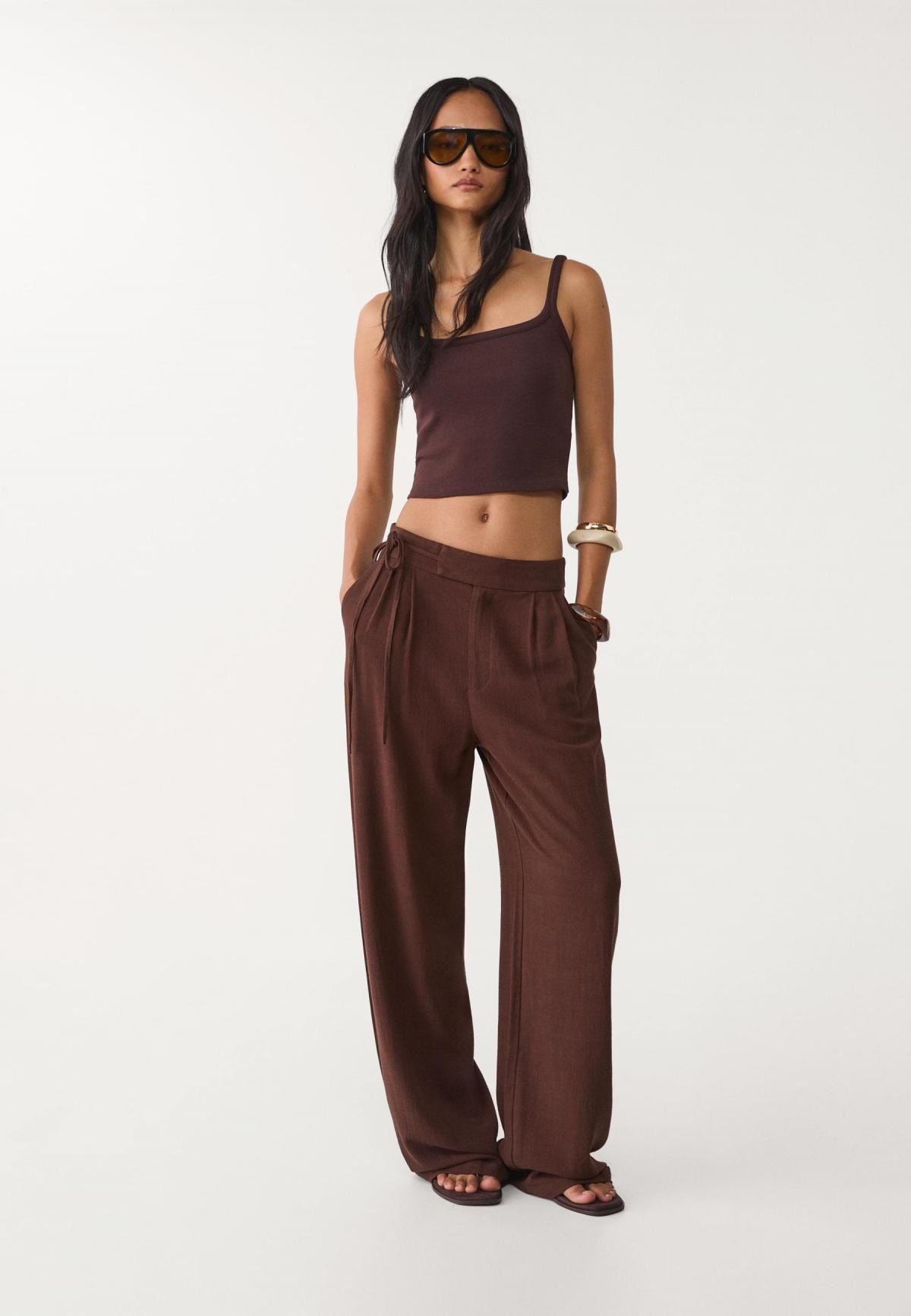 스트라디바리우스 린넨블렌드 타이 와이드 팬츠 7306/610 BROWN - 상세 이미지 4