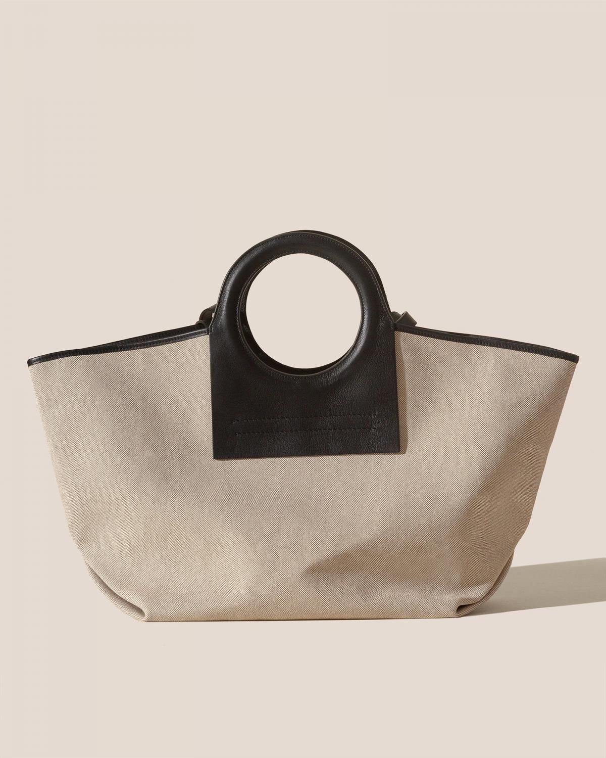 헤레우 CALA L 가죽 트림 캔버스 토트백 7697105649880 BEIGE/BLACK - 메인 이미지