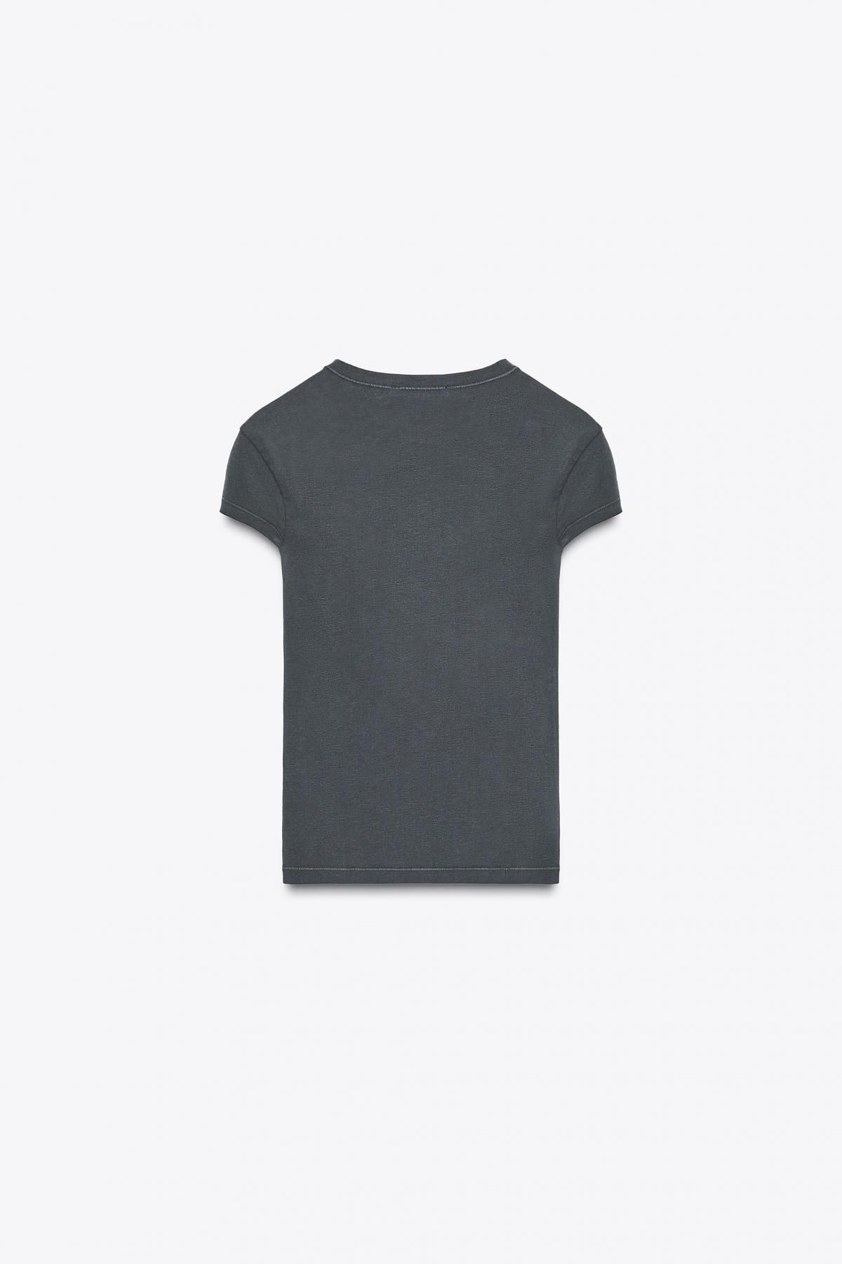자라 슬림핏 라운드넥 반팔 티셔츠 4174/325 CHARCOAL GREY - 상세 이미지 5