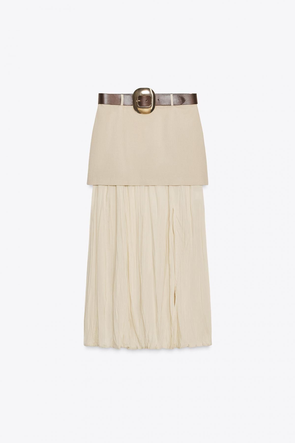 자라 벨티드 콘트라스트 미디 스커트 5029/132 LIGHT BEIGE - 메인 이미지