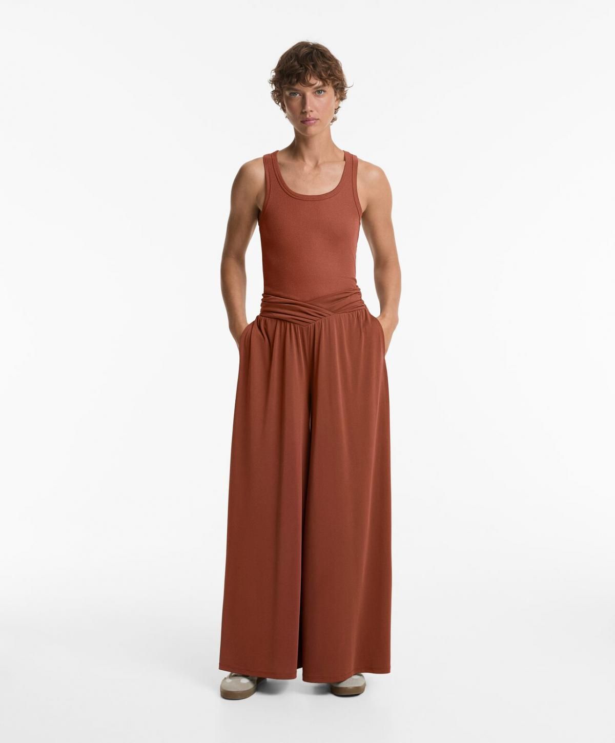 오이쇼 모달 와이드 브이컷 웨이스트 플로티 팬츠 3332/555 TERRACOTTA - 상세 이미지 5