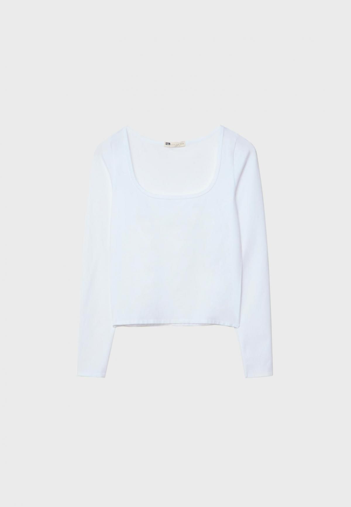 스트라디바리우스 시그니처 심리스 스퀘어넥 긴팔 티셔츠 8005/185 WHITE - 상품 이미지
