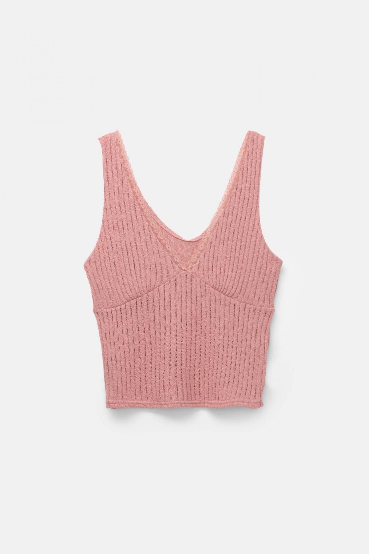 풀앤베어 레이스 브이넥 니트 민소매 탑 7150/399 PINK - 상품 이미지