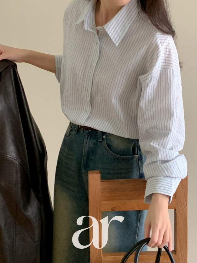 루즈핏 스트라이프 긴팔 셔츠 bs8498 - 상세 이미지 5