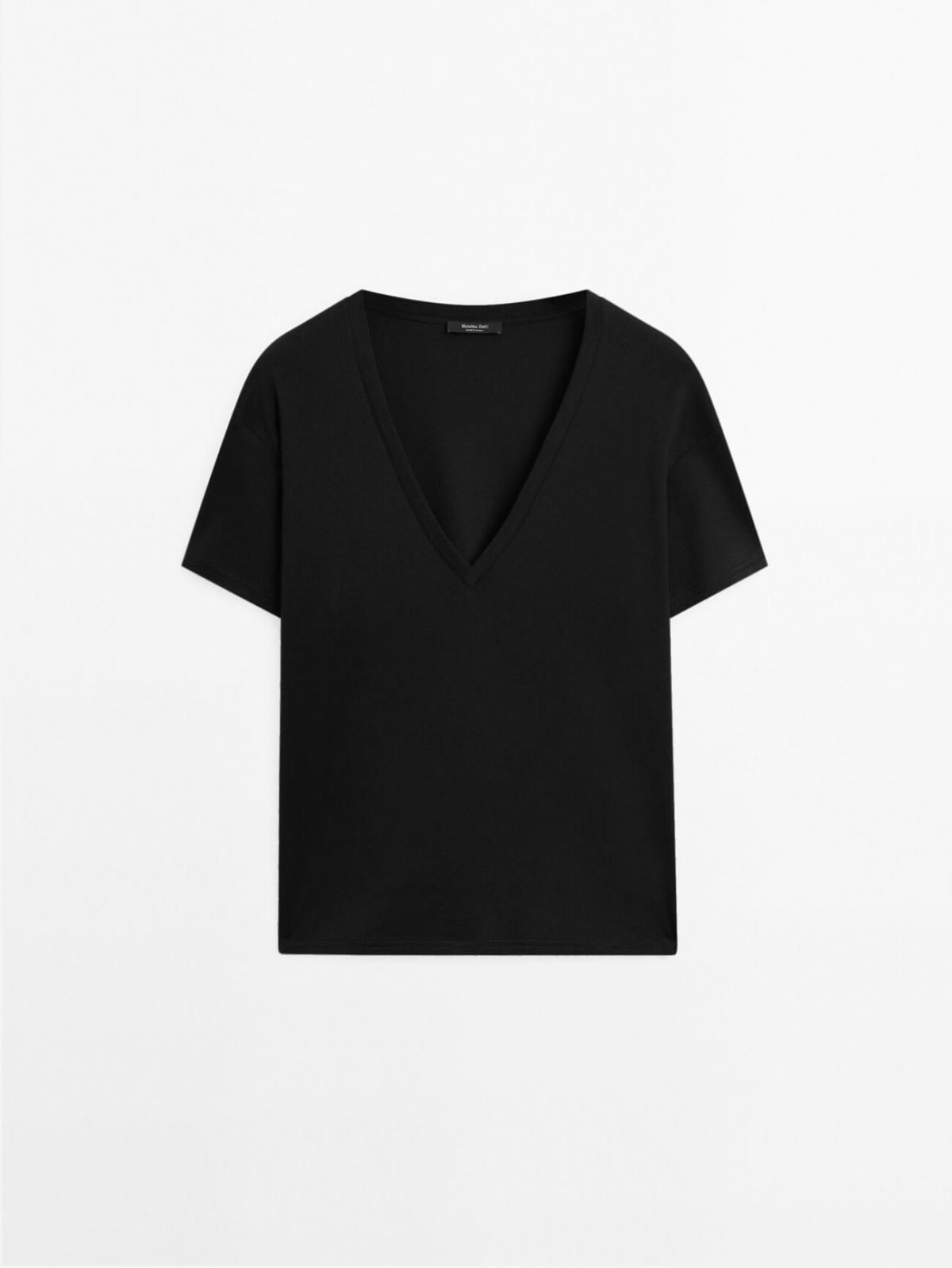 마시모두띠 베이직 브이넥 100 코튼 반팔 티셔츠 6831/935 BLACK - 상품 이미지