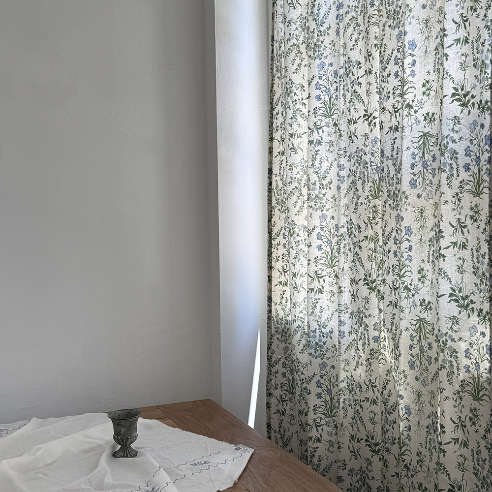 바이아미 아나벨 꽃무늬 아이방 빈티지 레트로 커튼 맞춤제작 린넨 커튼