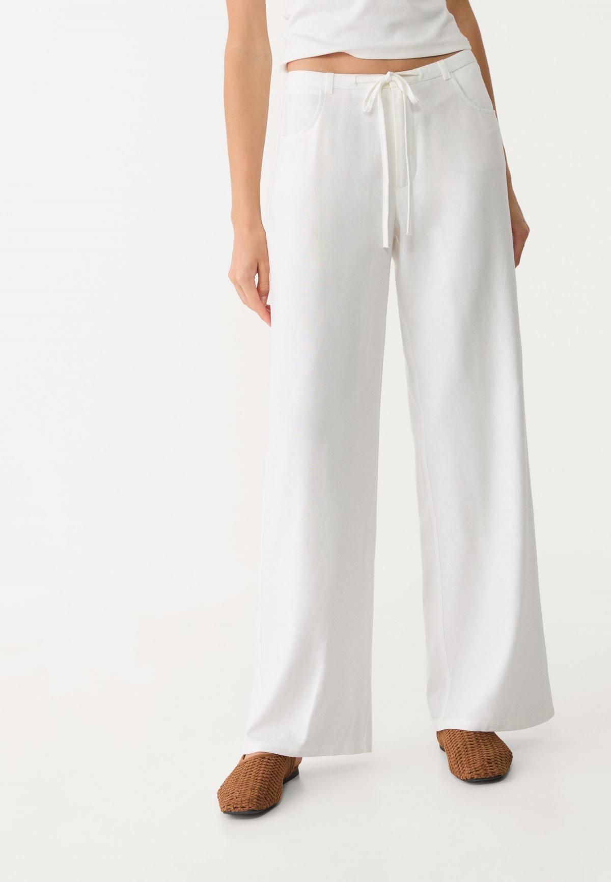 스트라디바리우스 린넨블렌드 와이드 밴딩팬츠 1204/543 ECRU - 상품 이미지
