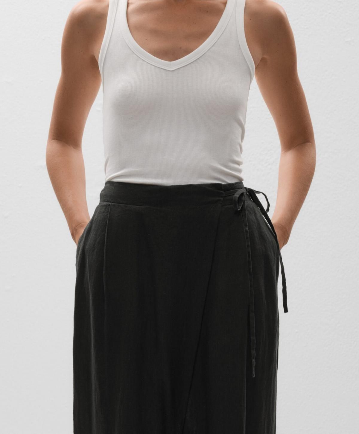 오이쇼 린넨 와이드 스트레이트 랩 사롱 팬츠 3352/873 BLACK - 상세 이미지 3