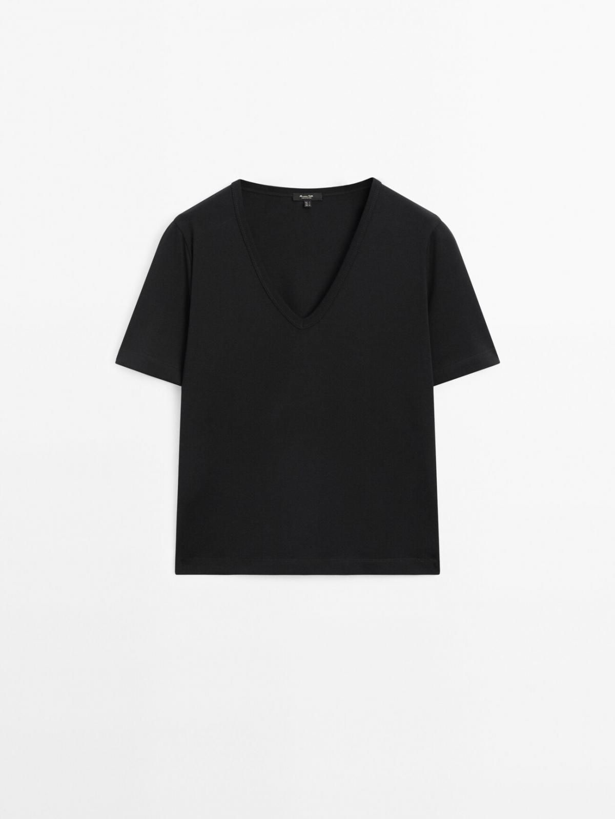 마시모두띠 미니멀 브이넥 100 코튼 반팔 티셔츠 6832/542 BLACK - 상품 이미지
