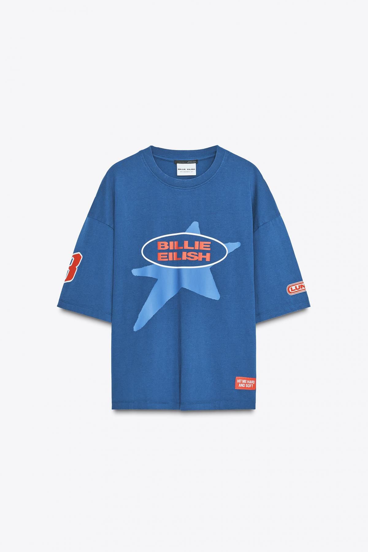 자라 빌리 아일리시 브라바도 오버핏 그래픽 반팔 티셔츠 1277/003 BLUE - 메인 이미지